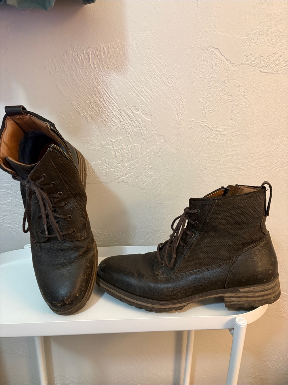 Lucky Brand Men's Dark Brown Lace-Up Leather Combat Boots